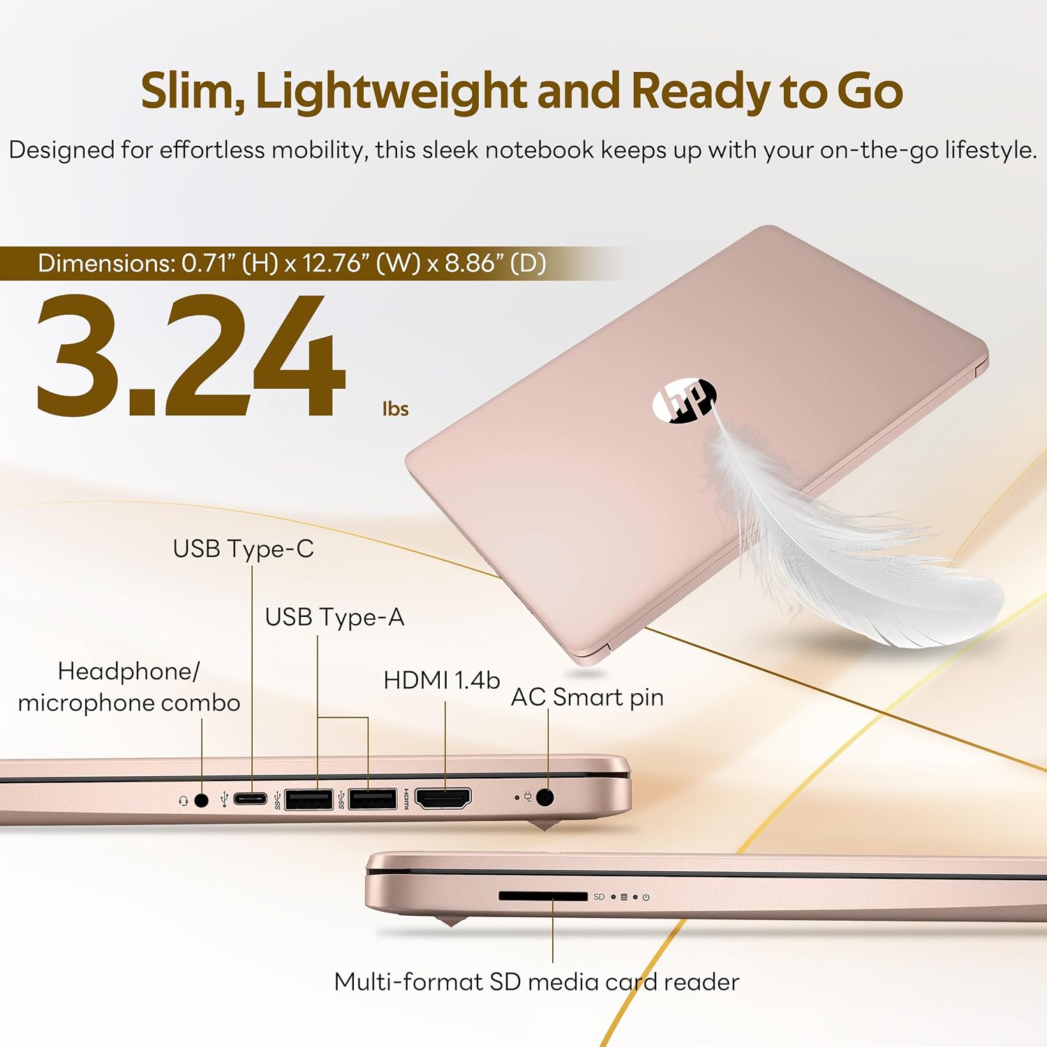 HP Stream 14' HD Student&Business Laptop with AI Copilot, Intel Processor N150, 4GB RAM, 1.12TB Storage (128GB UFS + 1TB Docking Station), 1 Year Office 365, Intel Graphics, Win 11, Pale Rose Gold
