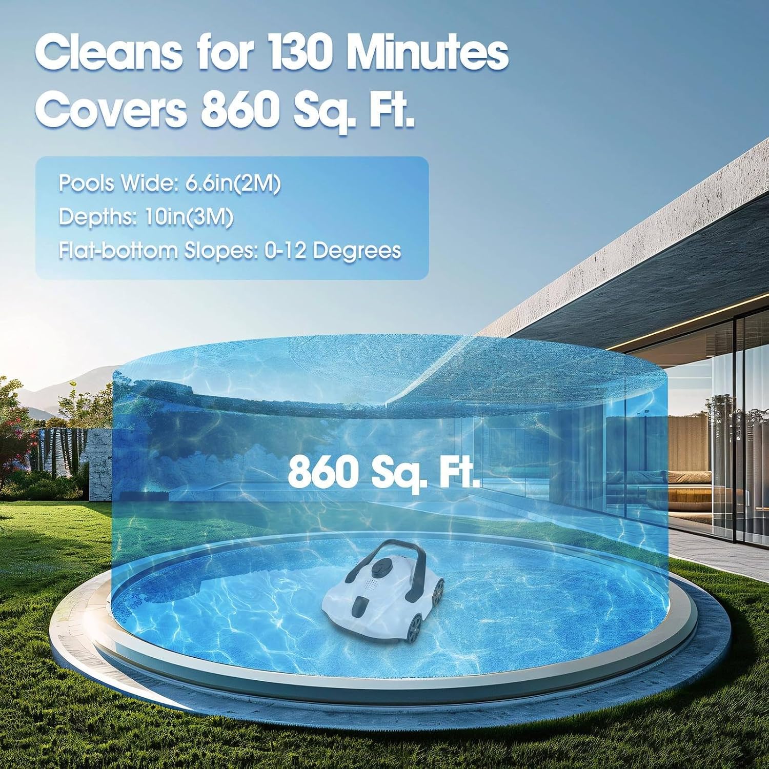 Corded APP Robotic Pool Cleaner with Smart Mapping Tech, Pool Vacuum Robot with Powerful Suction, Automatic Pool Vacuum, Applies to for In-Ground Pools 1076 Sq.Ft Coverage,White