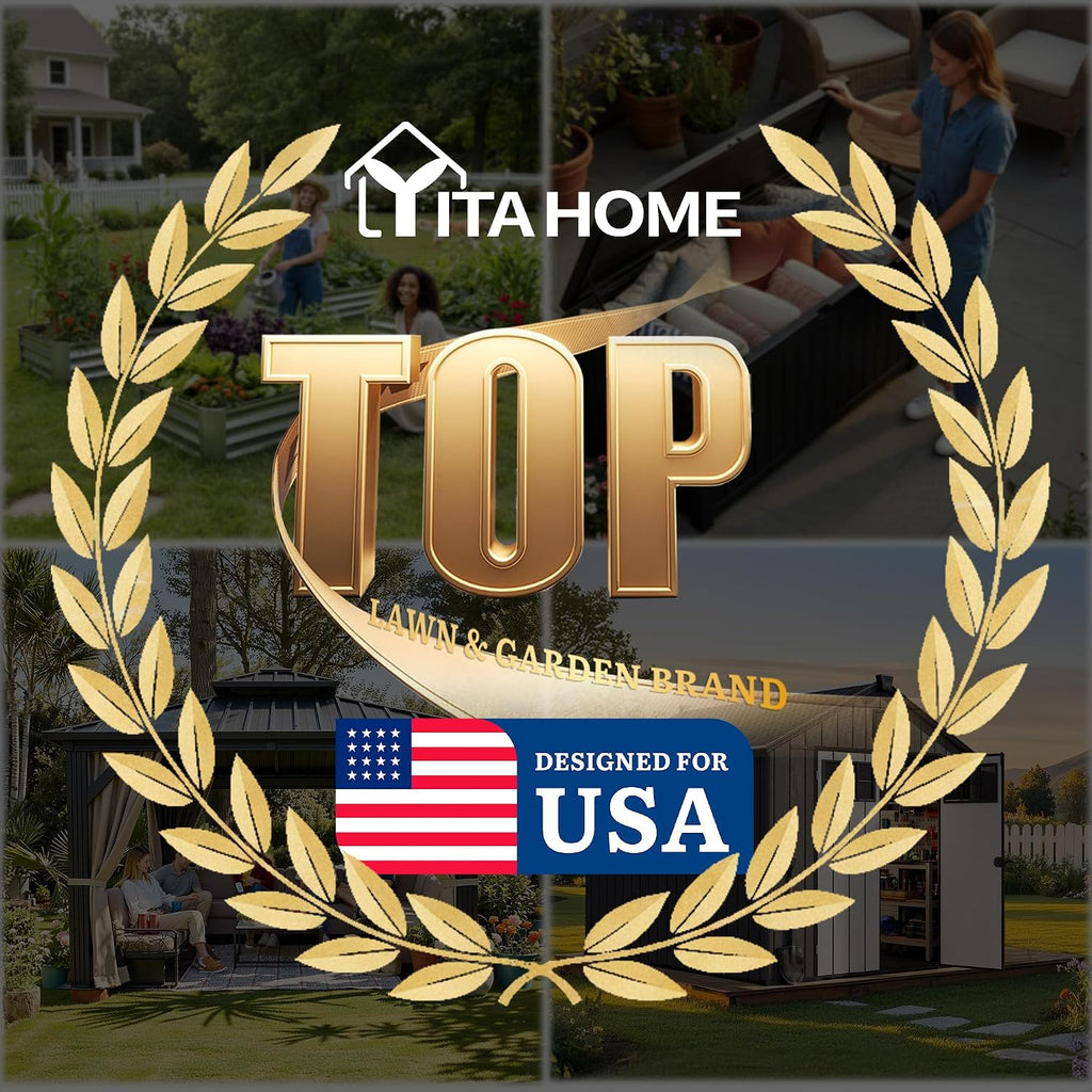 YITAHOME 134 Gallon Large Deck Box, Waterproof Resin Outdoor Storage Box with Lock and 2-Person Bench Seating for Patio Furniture Cushions,Garden Tools & Pool Accessories, Black & Grayish-White