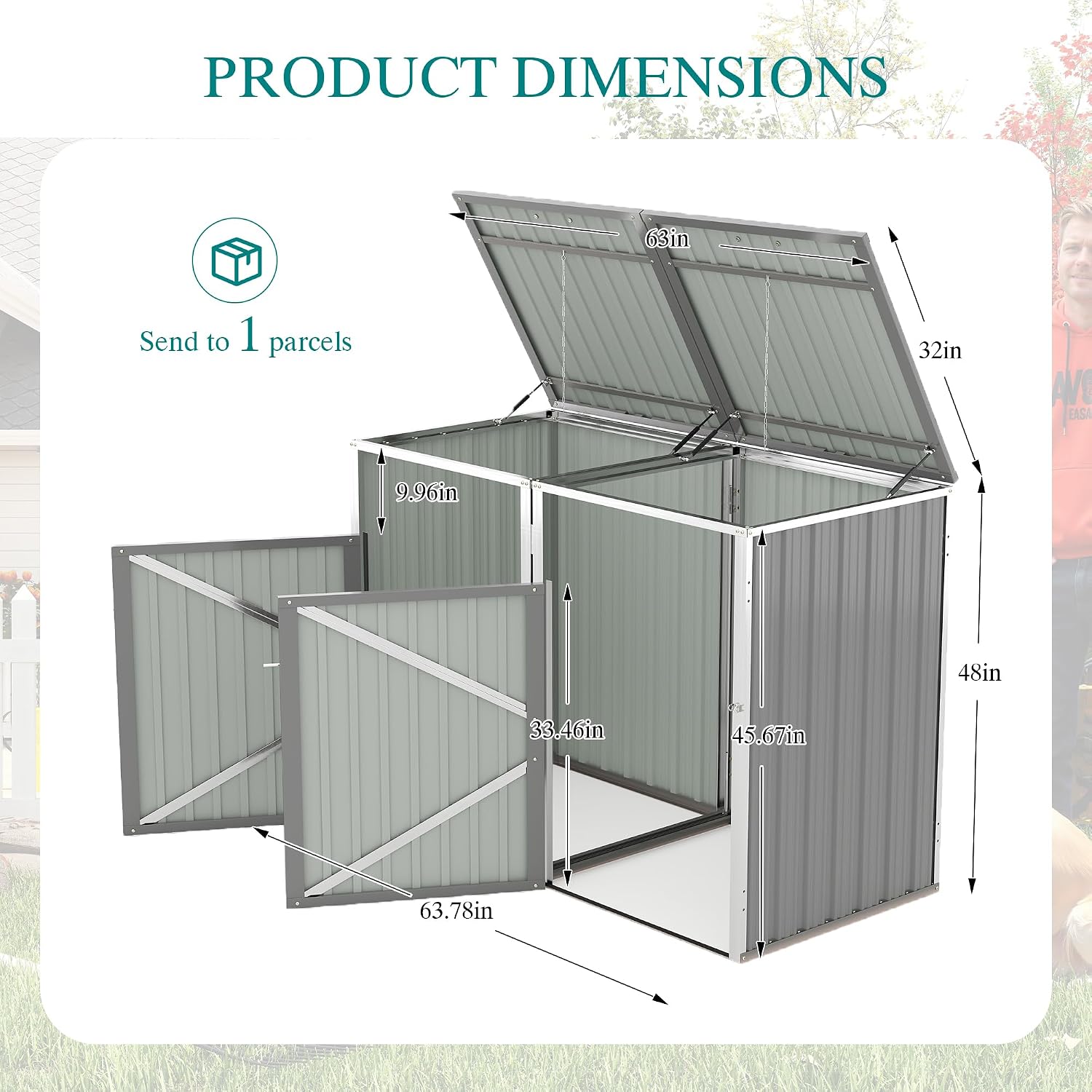 YOPTO Outdoor Storage Shed Metal Trash Can Storage,54 Cu.Ft Garbage Can Storage Shed W/Lid Chain,Hydraulic Mechanism & Pneumatic Spring Support Rods,for 2 Trash Bins,Bike,Garden Tools,Light Gray