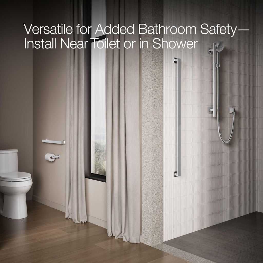 KOHLER K-23294-CP Square 18 Inch Grab Bar, Installation Hardware Included, 300lb Capacity, Polished Chrome