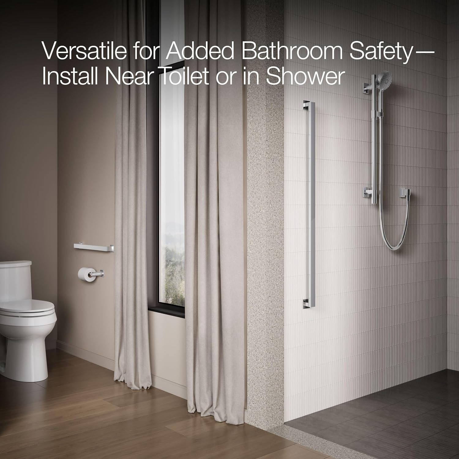 KOHLER K-23294-CP Square 18 Inch Grab Bar, Installation Hardware Included, 300lb Capacity, Polished Chrome