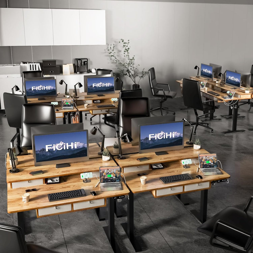 FiCiHi Adjustable Height Standing Desk with 4 Drawers,48 x 30 inches Electric Sit Stand Home Office Desk with Two Tiers, 3 Memory Presets, Monitor Stand Riser, USB A/C Charging Port