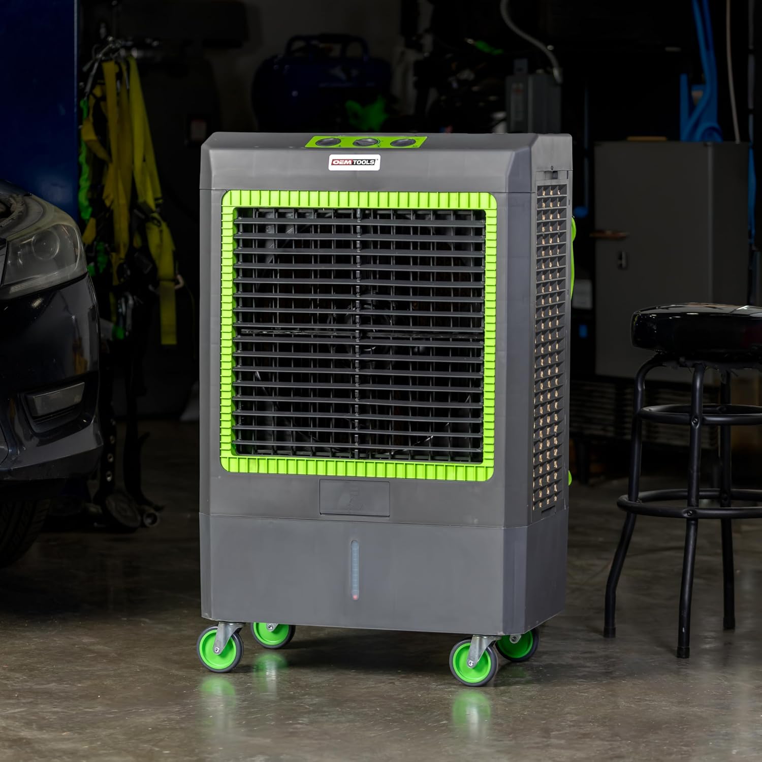 OEMTOOLS 23969 Swamp Cooler, Evaporative Air Cooler, 3-Speed Fan, Cools 1600 sq ft, 5300 CFM, Indoor and Outdoor, Includes Tool Tray and Large Casters, GFCI Plug for Outdoor Safety