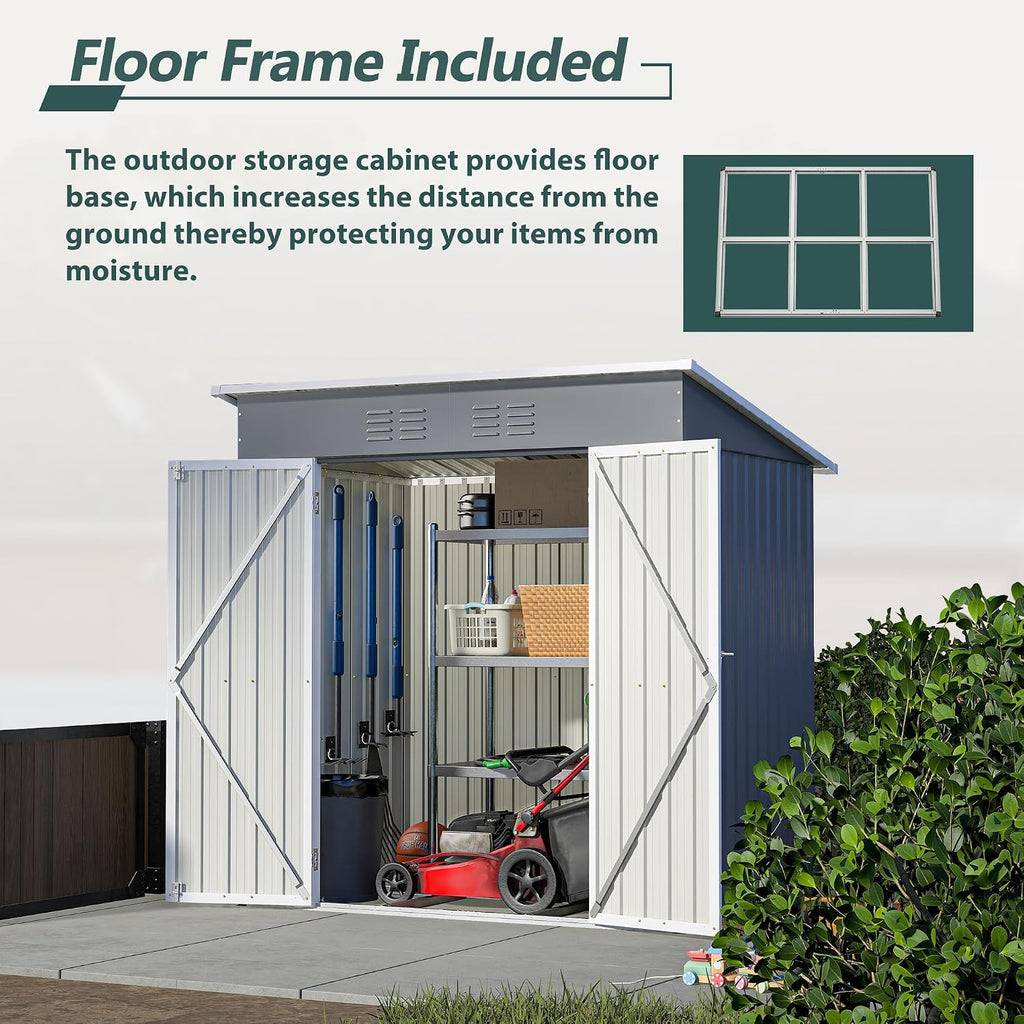 6X4 FT Outdoor Storage Shed, Waterproof Metal Garden Sheds with Lockable Door, Steel Tool Storage Buildings Shed & Outdoor Storage House for Garden, Backyard, Patio, Lawn, Trash Cans(Grey)