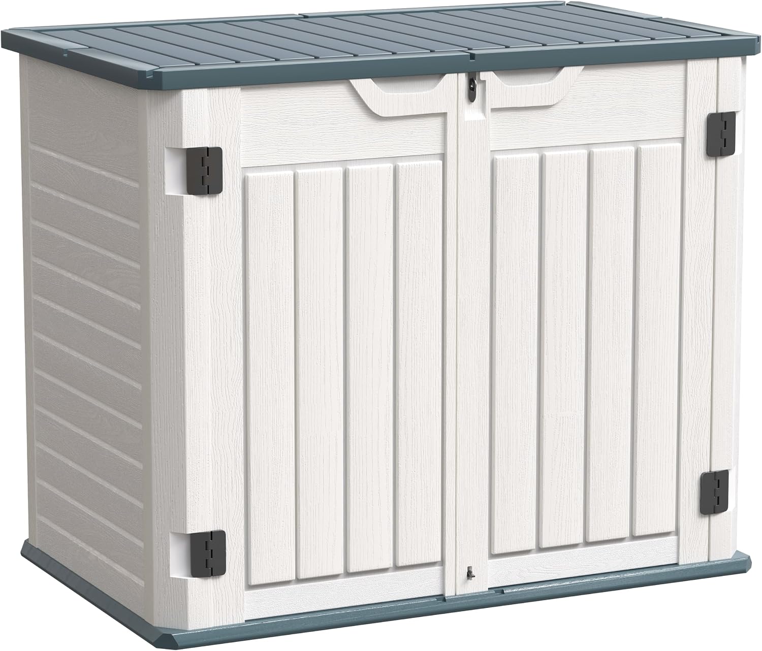 Amopatio Premium Resin 35 Cu Ft Outdoor Storage Shed, Horizontal Resin Trash Can Storage, Weather Resistance Outdoor Cabinet W/Lock Shed for Garbage Cans, Garden Tools, Lawn Mowers,Patio,White