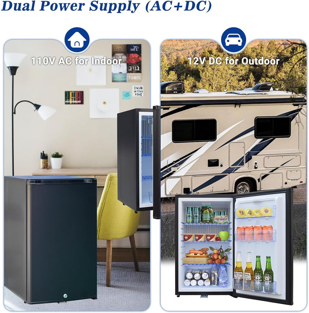Smad Locking Mini Fridge, No Noise 110V/12V Compact Refrigerator 2 Ways RV Truck Caravan Beverage Car Mini Fridge with Lock, Reversible Door, 1.7 Cu.Ft, Black