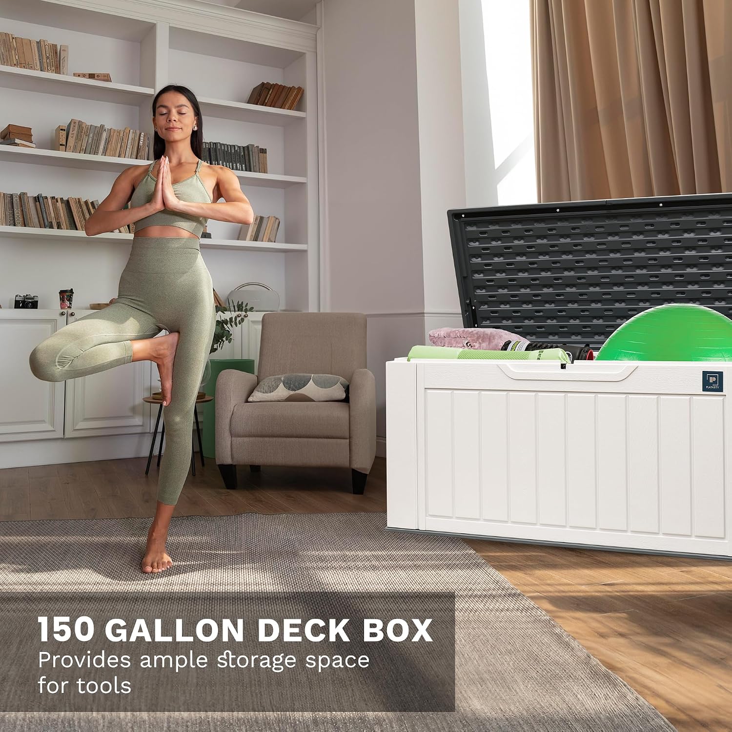 230 Gallon Large Deck Box, Durable Waterproof Resin Deck Box for Patio Furniture, Garden Tools, Pool Storage (White, 150Gallon)