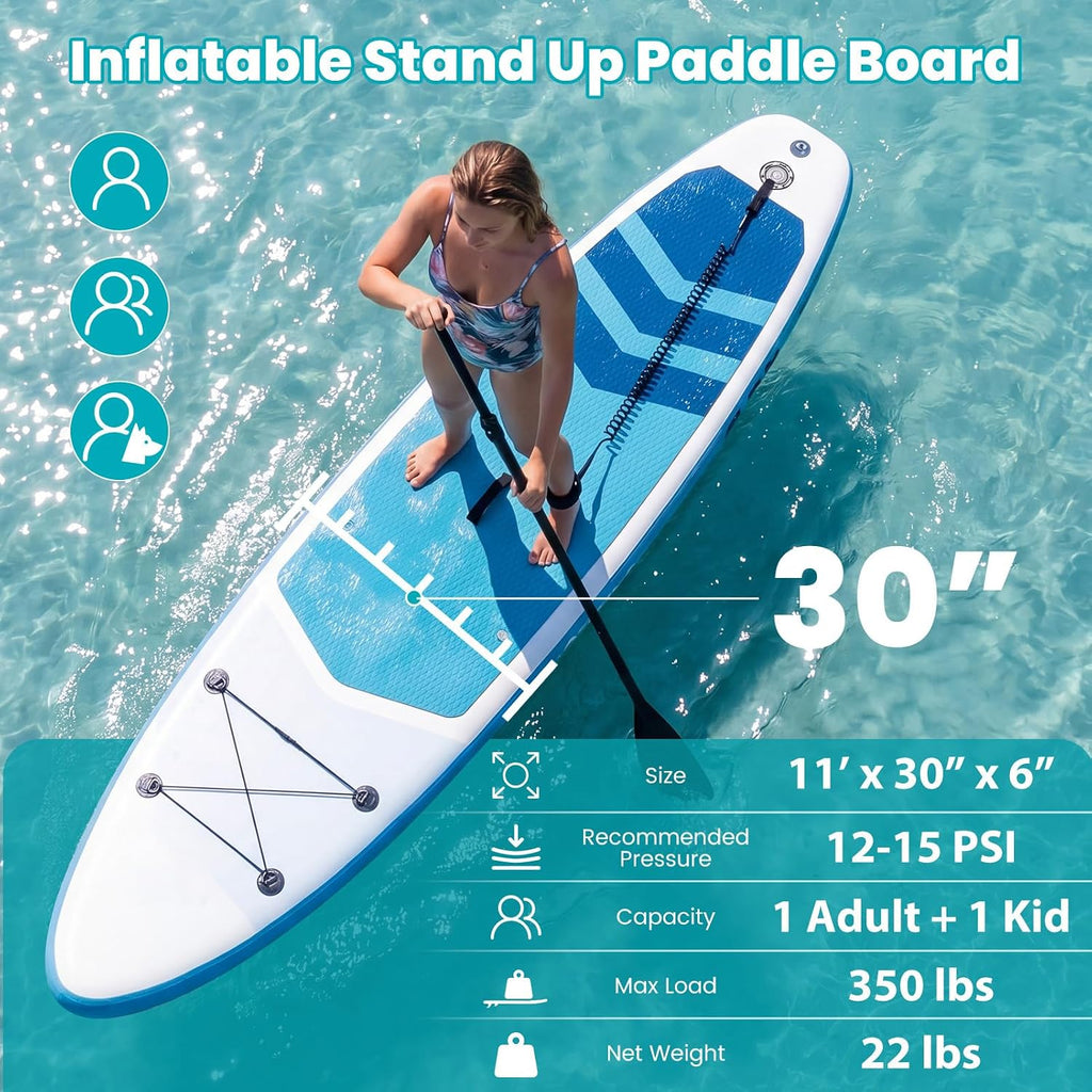 GYMAX Paddle Board, Inflatable Stand Up Paddle Board with SUP Accessories, Removable Fin, Paddle, Pump, Leash & Carry Bag, Blow Up Paddle Boards Standing Boat