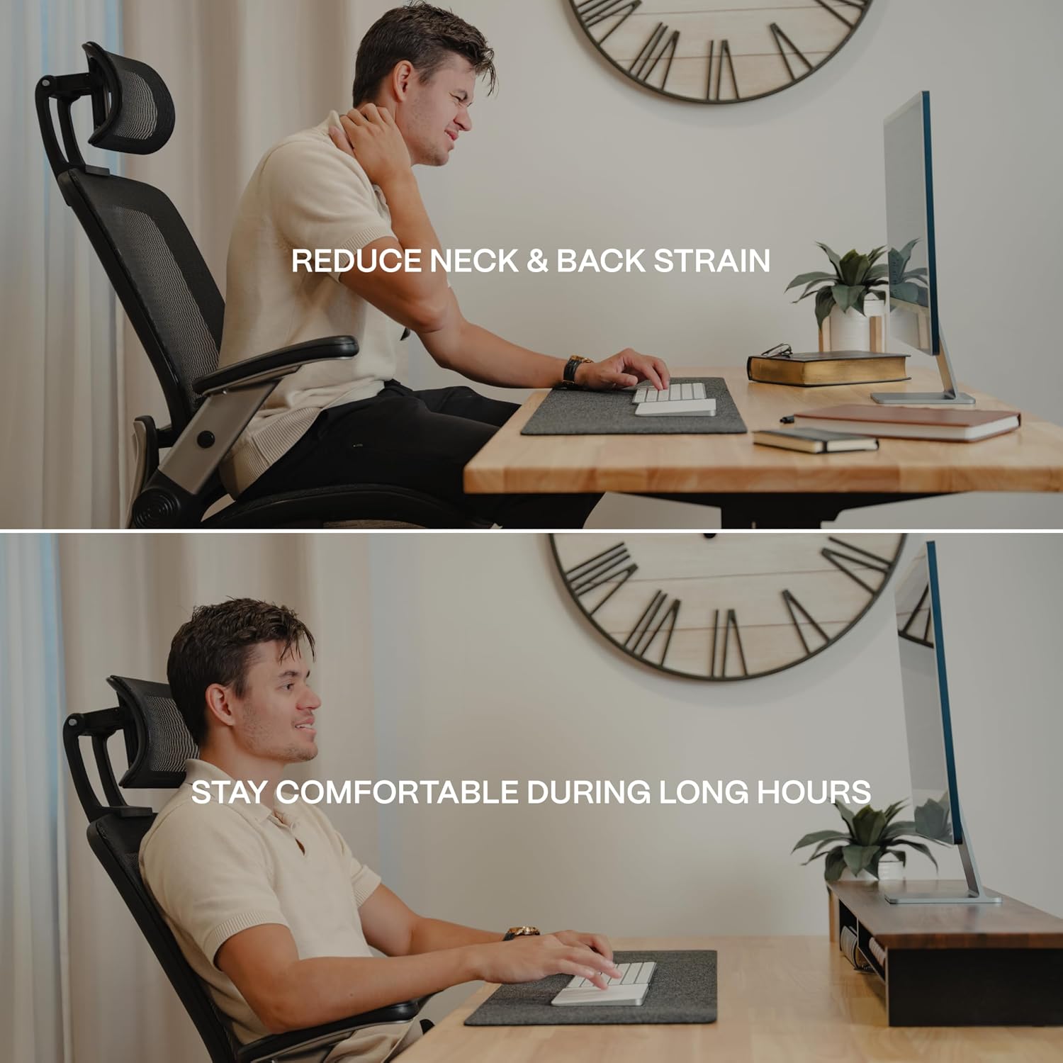 COREMINDED Solid Wood Dual Monitor Stand Riser – 42' Oak Desk Shelf for 2 Monitors with Tray & Wool Felt, Organizer for Desktop, Laptop and Office (Solid Oak)