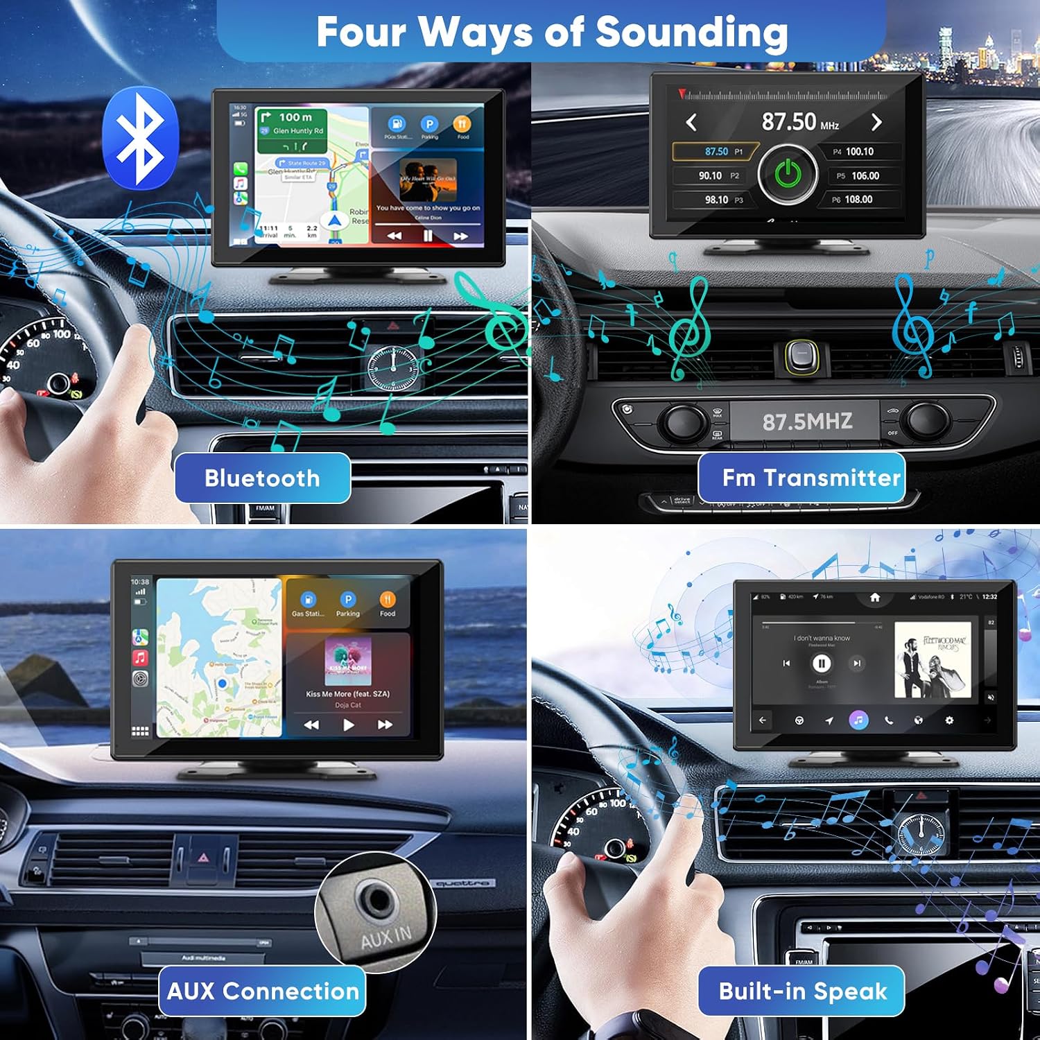 9.3' Carplay Screen for Car with Backup Camera, 2.5K Wireless Display, Android Auto Compatible, Portable Dash Cam, Touch Monitor, GPS Navigation, Bluetooth FM Transmitter, Universal Mount, Gifts