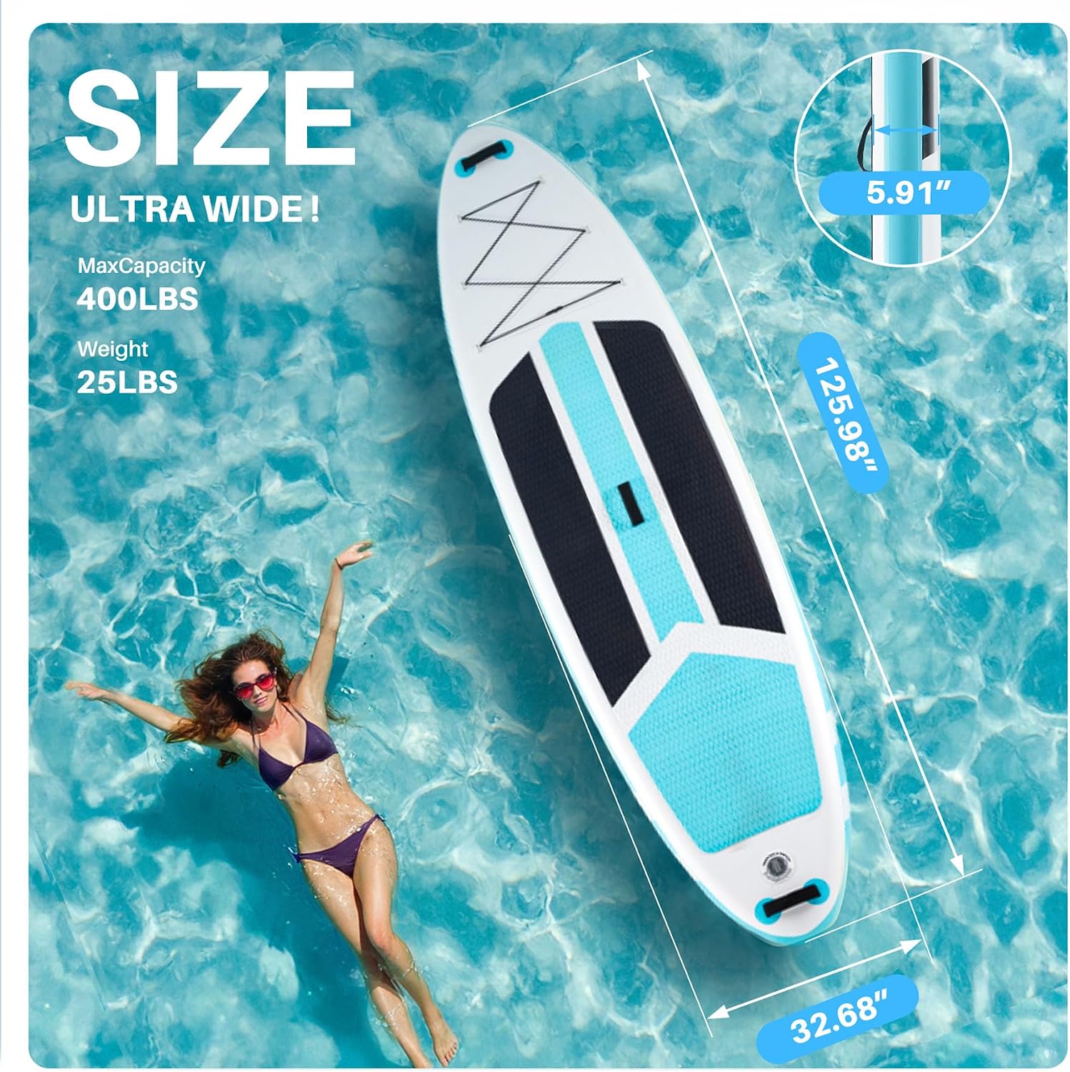10'6x33'' Extra Wide Inflatable Paddle Board, 400lb Capacity Stand Up Paddle Board for Adults, Stable Inflatable Sup Yoga Board, All Skill Levels, 2Pcs Paddle & Carry Bag, 1 Repair Kit