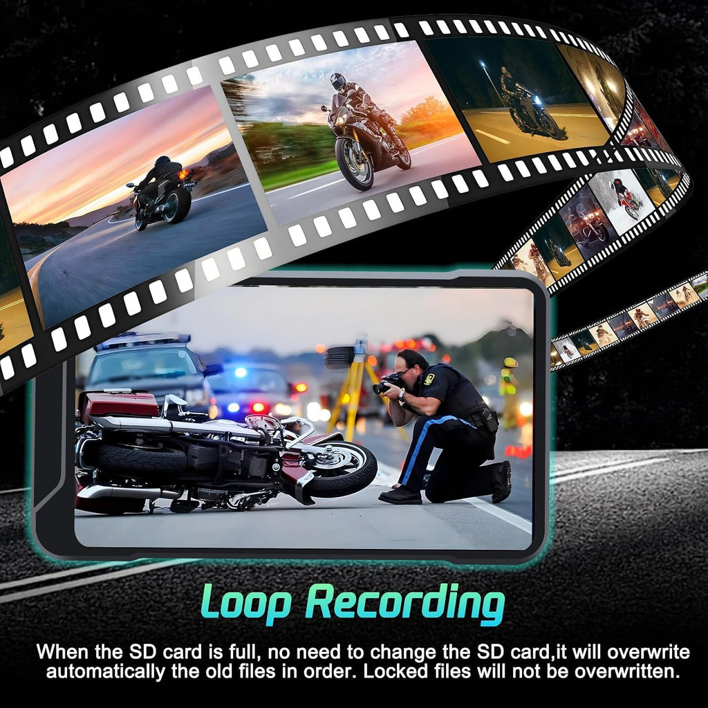 Geloo Motorcycle Dash Camera Support Wireless Apple Carplay & Android Auto, 1080P Lens Motor Dash Cam Front and Rear with TPMS, GPS, WiFi, Wireless 5'' IPS Touch Screen Motorcycle DVR