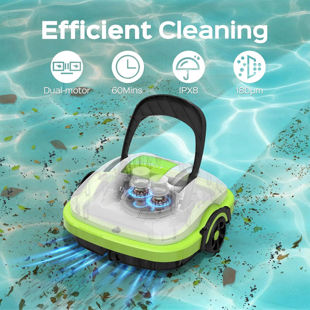 WINNY POOL CLEANER Cordless Robotic Pool Cleaner, Automatic Pool Vacuum with Powerful Suction, Dual-Motor,Self-Parking, Up to 538 Sq.ft,Ideal for Flat Above Ground Pools -Winny 200