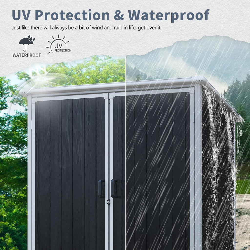 JT 5x3 FT Outdoor Storage Shed, Resin Garden Shed with Floor and Lockable Door, Waterproof Plastic Sheds for Backyard, Patio, Lawn Tools (Black)