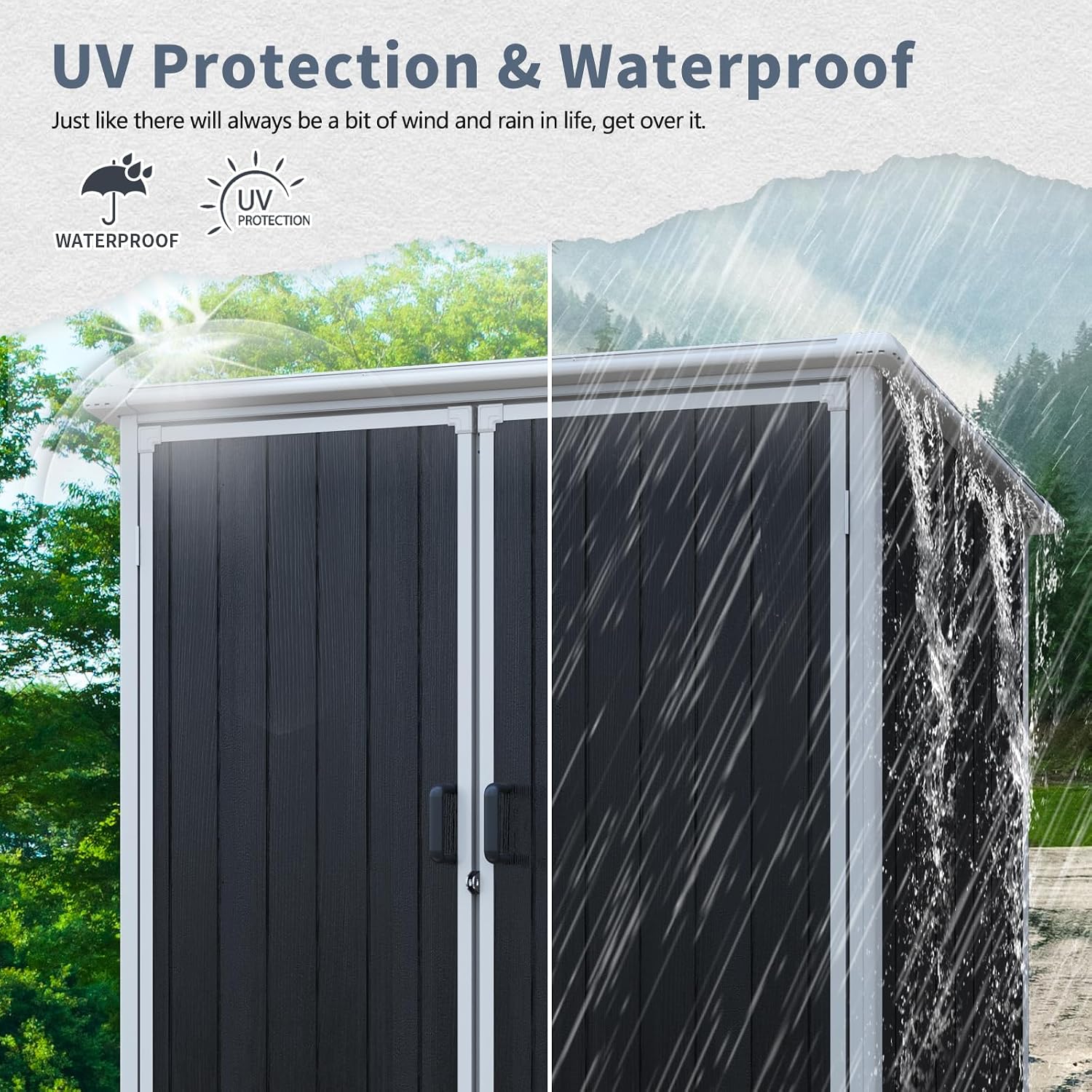 JT 5x3 FT Outdoor Storage Shed, Resin Garden Shed with Floor and Lockable Door, Waterproof Plastic Sheds for Backyard, Patio, Lawn Tools (Black)