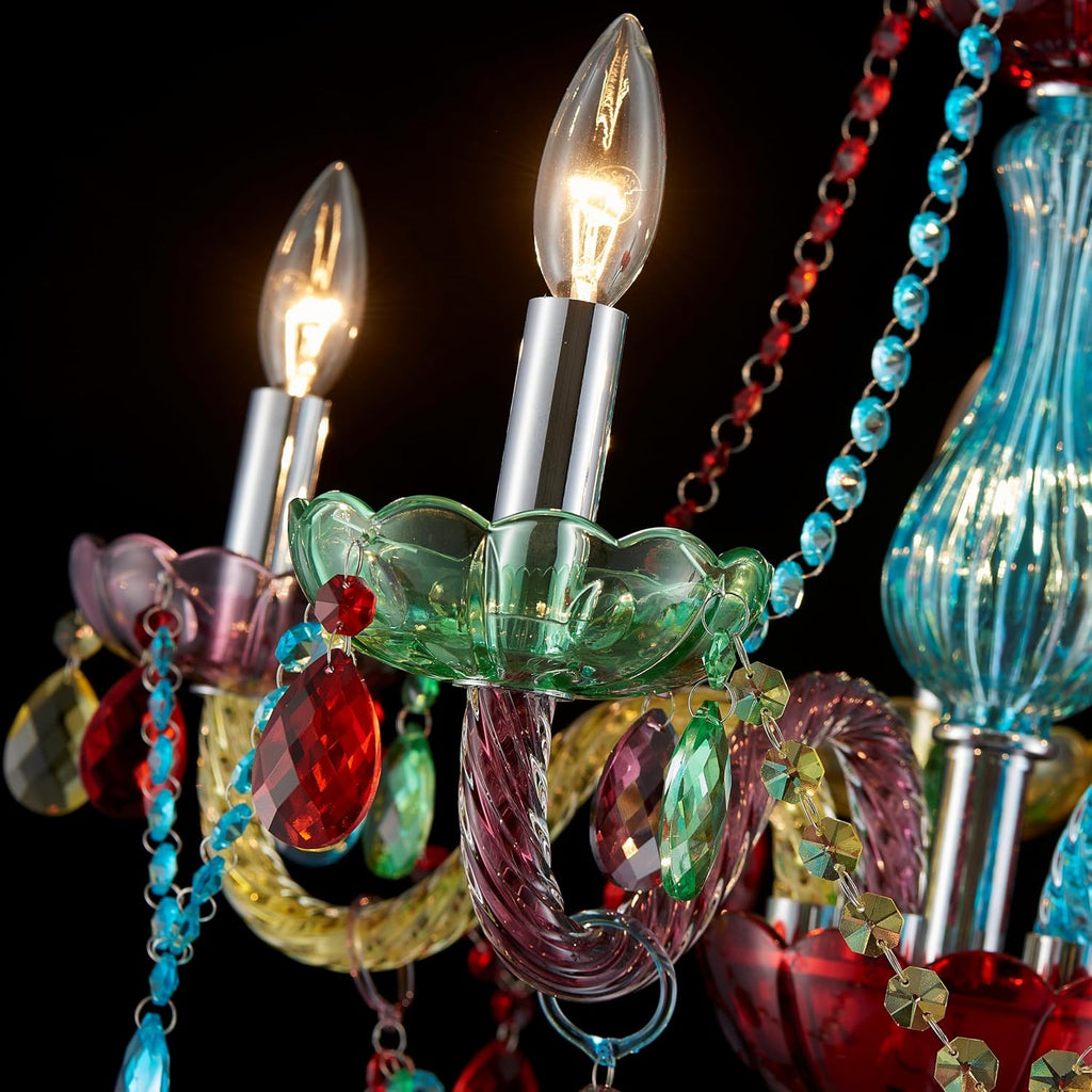 5-Lights Children Chandeliers, Modern Candy Design, Colorful Crystal Chandeliers for Bedroom, Dining Room, D22.8'' × H33.5'', Adjustable Height (33.5'~70.9'), Youth Color & Chrome Finish Frame
