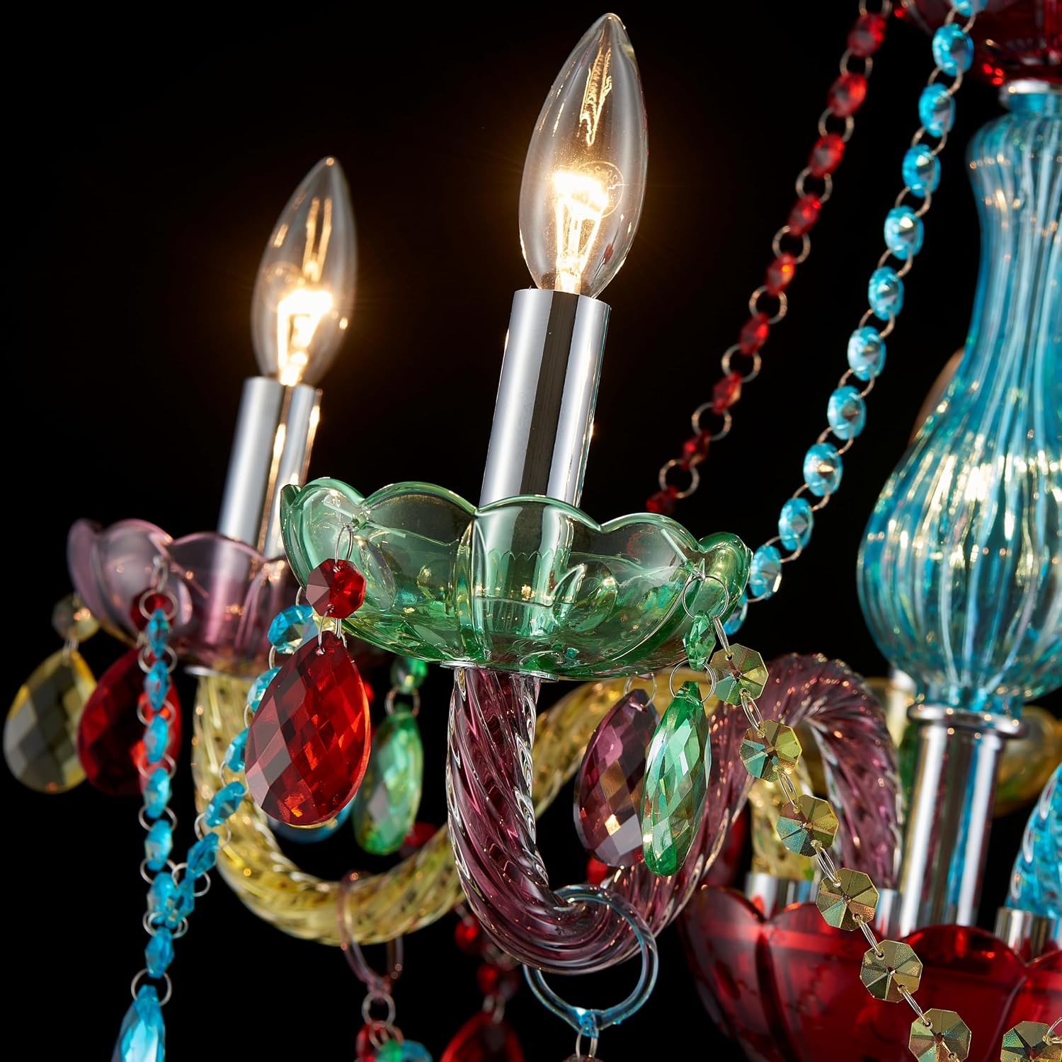5-Lights Children Chandeliers, Modern Candy Design, Colorful Crystal Chandeliers for Bedroom, Dining Room, D22.8'' × H33.5'', Adjustable Height (33.5'~70.9'), Youth Color & Chrome Finish Frame