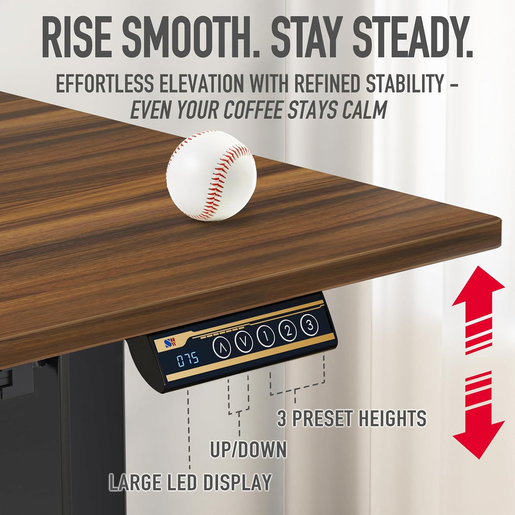 SHW 40-Inch Mobile Electric Height Adjustable Sit to Stand Desk with Drawer, Hanging Hooks and Cable Management, Walnut