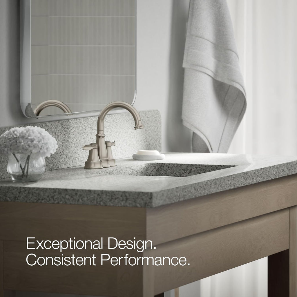 KOHLER K-27378-4-BN Bellera® Centerset Bathroom Sink Faucet, 1.2 GPM, Ceramic Disc Valves, Traditional Design, Vibrant Brushed Nickel