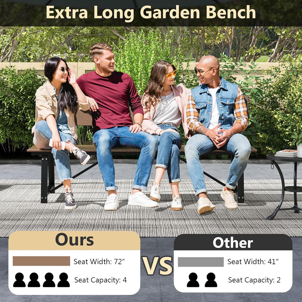 Tangkula 72' Outdoor Bench, Extra Long Patio HDPE Bench for 4 People, 1100 lbs Weight Capacity, Heavy-Duty Patio Picnic Dining Bench for Garden, Porch, Lawn, Backyard & Park