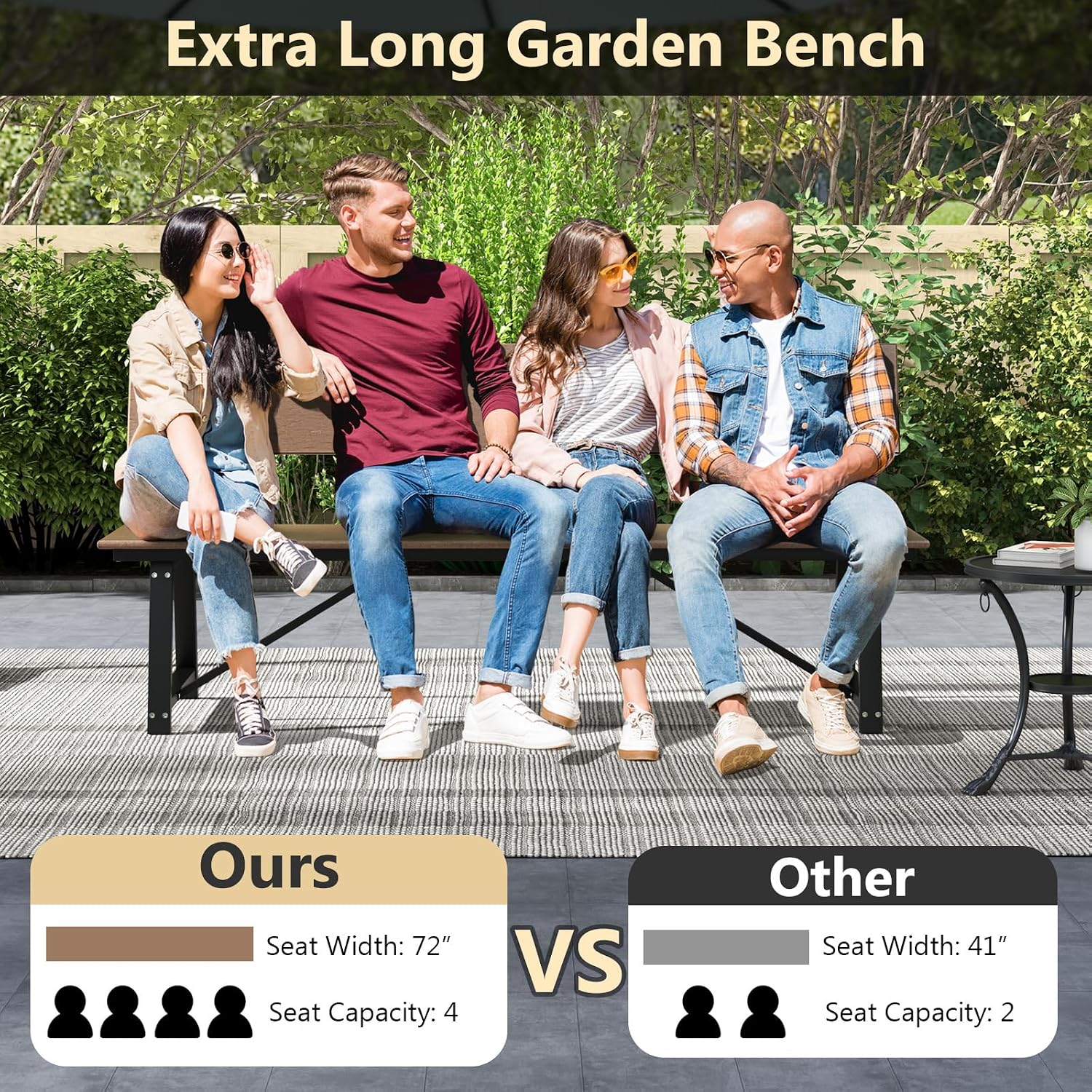 Tangkula 72' Outdoor Bench, Extra Long Patio HDPE Bench for 4 People, 1100 lbs Weight Capacity, Heavy-Duty Patio Picnic Dining Bench for Garden, Porch, Lawn, Backyard & Park
