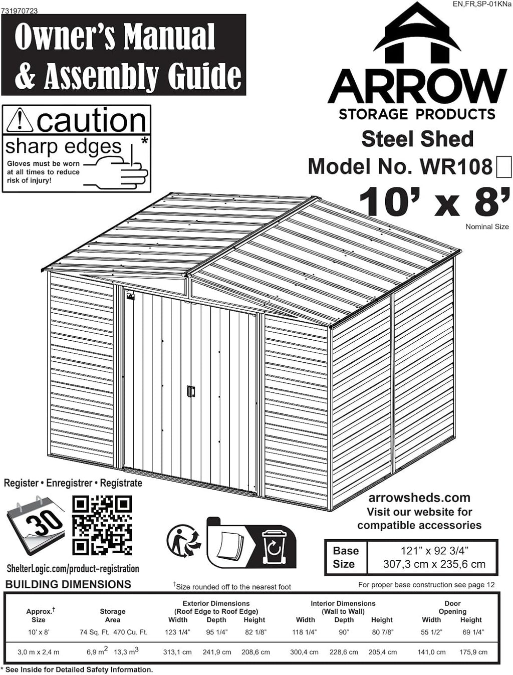 Arrow WR108 Woodridge EG, Steel Storage Shed, 10' by 8', Neutral
