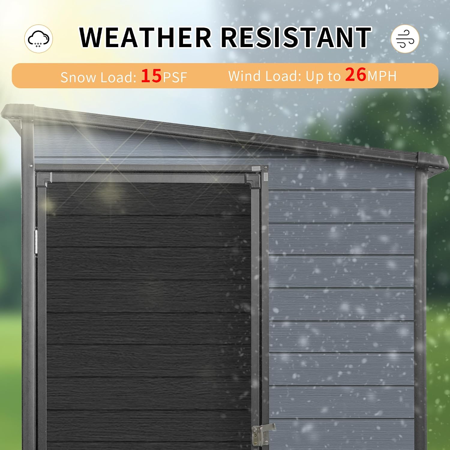 4x8ft Resin Shed with Floor Included, Outdoor Storage Lean to Shed with 2 Windows and Lockable Door, Garden Sheds for Tools, Bike, Gray and Black