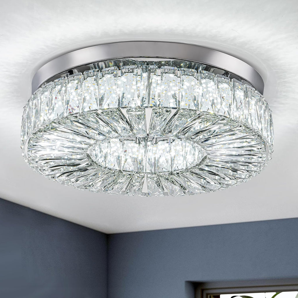 16.5' Crystal Chandelier LED Modern Flush Mount Ceiling Light Fixtures Round Ring Luxury Large Chandelier for Living Room Bedroom Dining Room Entrance (Cool white-16.5')