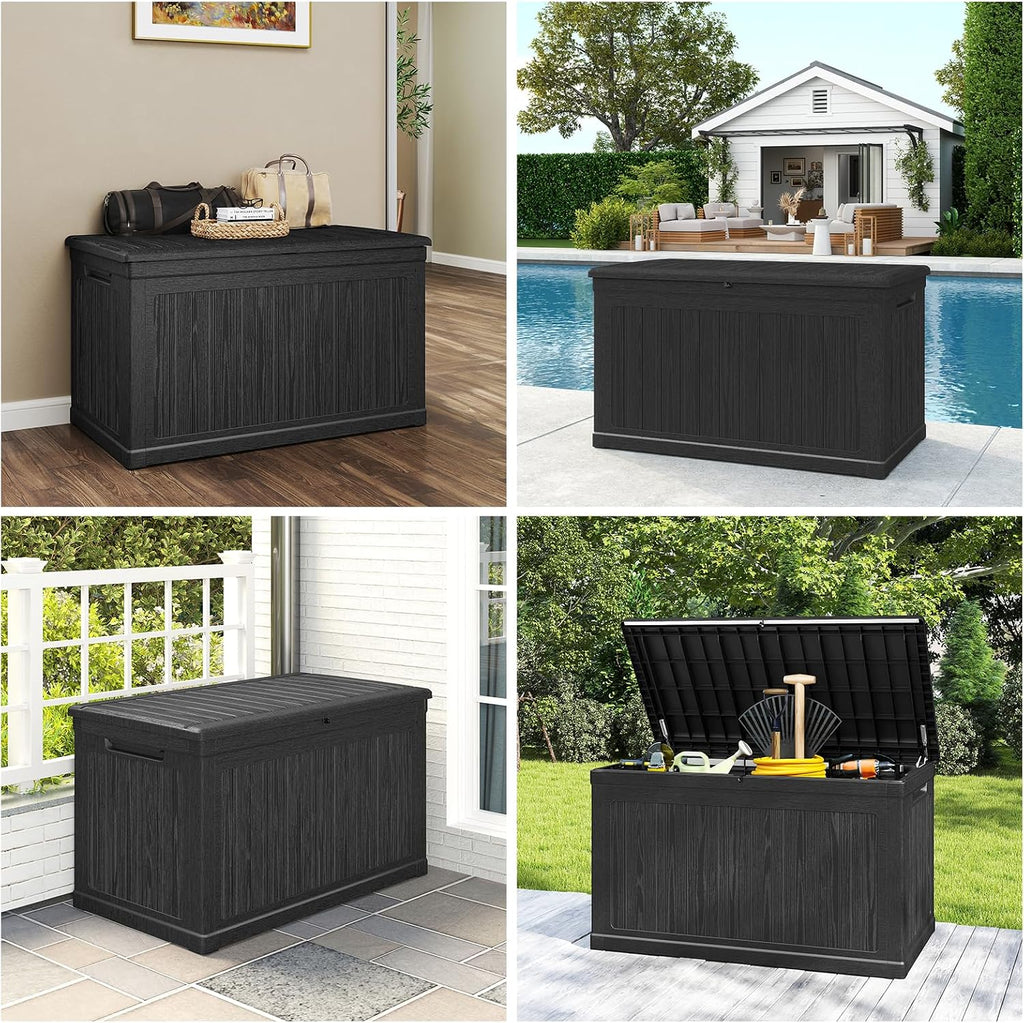 Skepphlay 230 Gallon Deck Box, Outdoor Storage Box Waterproof and UV Resistant, Patio Storage Box Lockable Large, 440 lbs Load Capacity for Garden, Patio, Pool (Black)