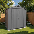 Patiowell 6X4 FT Plastic Outdoor Storage Shed with Floor, Resin Outside Tool Sheds with Window and Lockable Door for Backyard, Garden, Tool Storage Usage, Easy to Install, Dark Grey