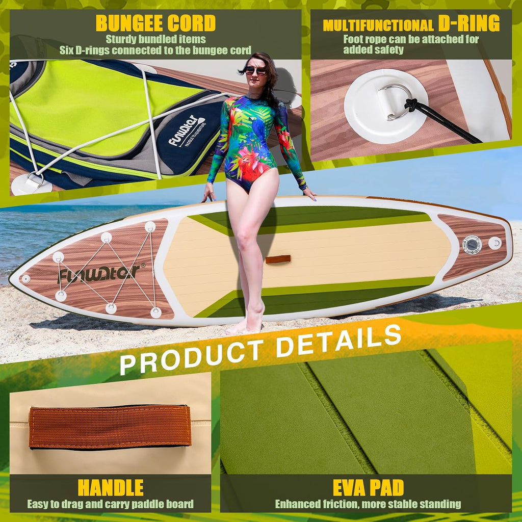 FunWater 11'/10'6' Inflatable Stand Up Paddle Board with Premium SUP Paddleboard Accessories, Wide Stable Anti-Slip EVA Deck,Paddle Boards for Adults & Youth of All Skill Levels