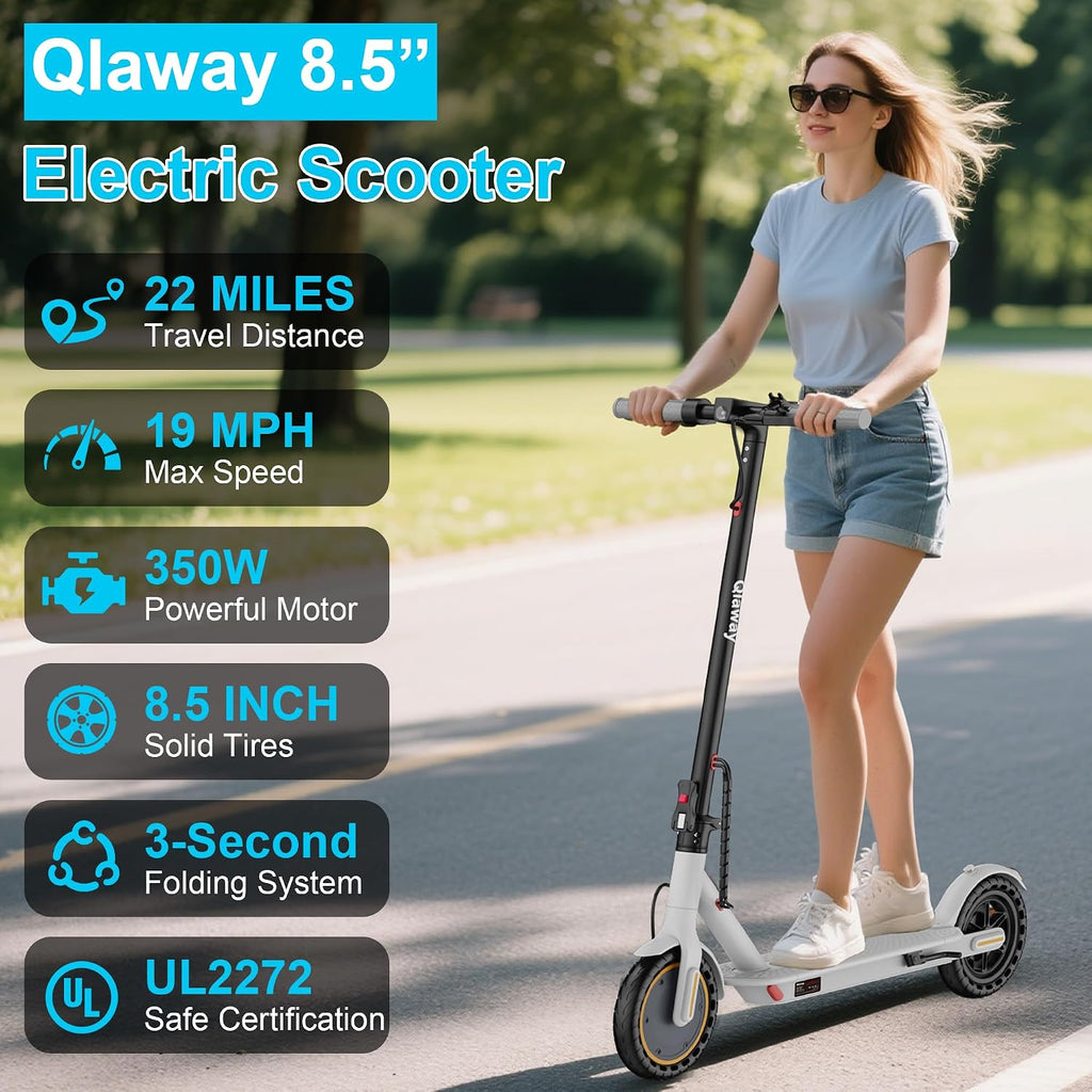 Qlaway 8.5' E Scooter for Adults 19/22 MPH 350/500W Motor 187.2/288.6/441WH Battery, Motorized Scooter Up to 22 Miles Range, Foldable Bearing 265 LBS/APP Control