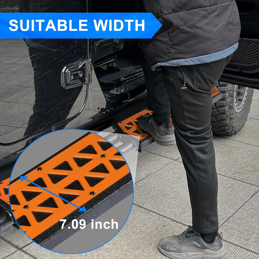 Orange Running Boards fit for Ford Bronco 4-Door 2021-2026 | (Excluding Bronco Sport), 7 inch non-slip rock rail side steps bars DIY painting orange panel stainless steel