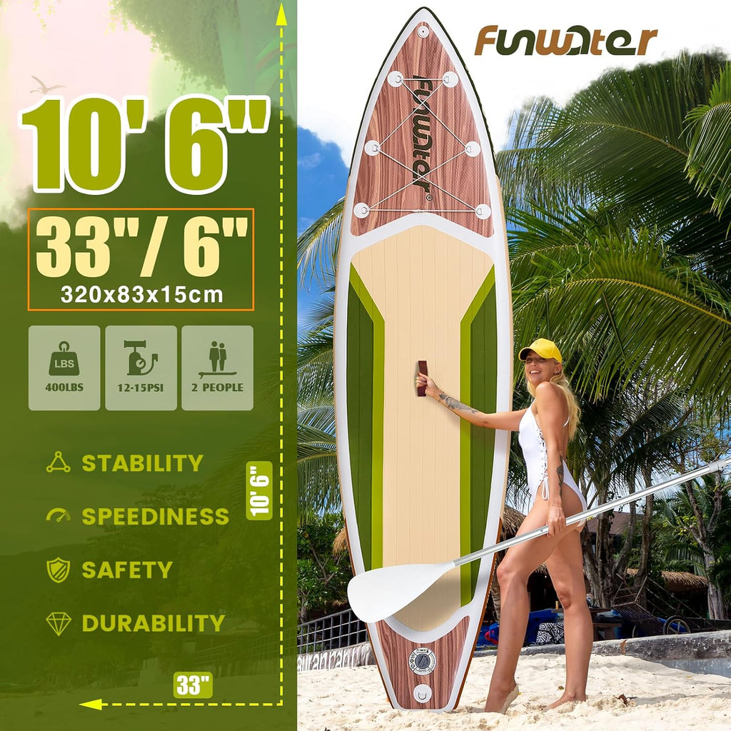 FunWater 11'/10'6' Inflatable Stand Up Paddle Board with Premium SUP Paddleboard Accessories, Wide Stable Anti-Slip EVA Deck,Paddle Boards for Adults & Youth of All Skill Levels