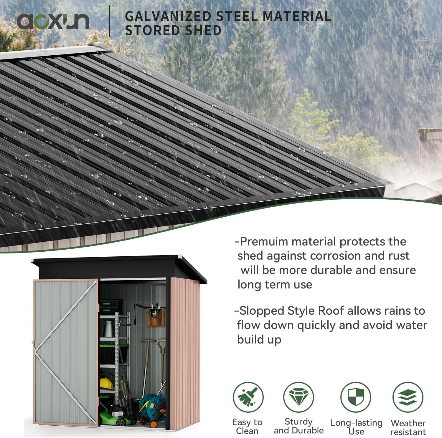 Aoxun 5x2.7 FT Outdoor Metal Storage Shed - Durable Water-Resistant Galvanized Steel, Sloping Roof Design, Lockable Door - Ideal for Tool Storage on Lawn, Patio & Backyard (Brown)