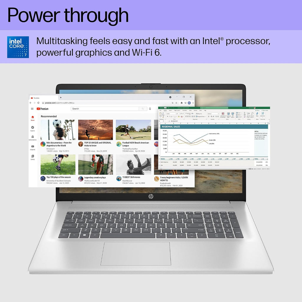 HP 17 inch Touchscreen Laptop, Intel 10-Core 7 150U, 64 GB RAM, 2 TB SSD, 17.3 inch Touchscreen HD+, Long Battery Life, Fast Charge, WiFi 6, Bluetooth 5.3, Win 11 Pro, Microsoft Office Pro Lifetime