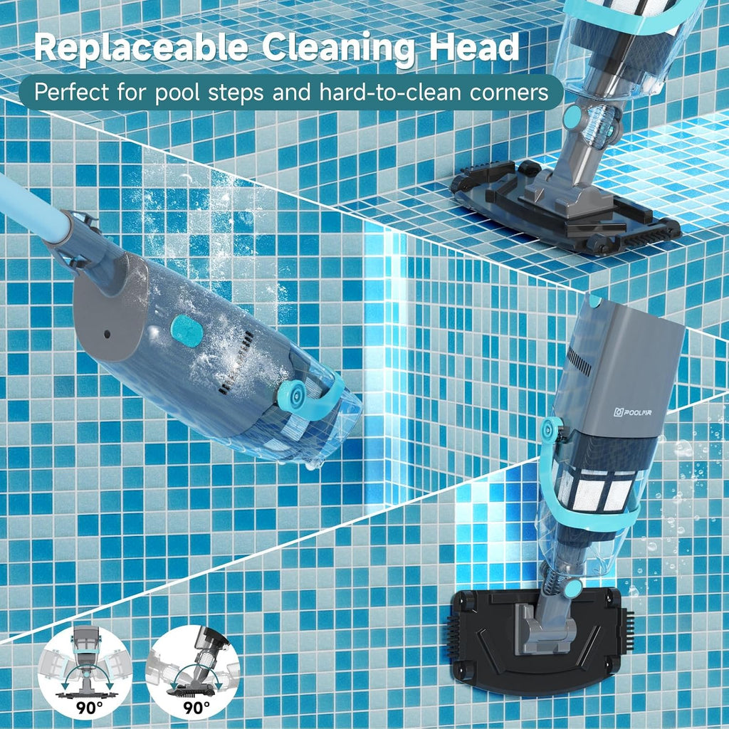 PoolMr Cordless Handheld Pool Vacuum, Rechargeable Pool Cleaner with 18.5 Gal/Min Suction, 60 Min Runtime, Dual-Phase Cleaning System, for Above Ground Pools, Spas, Hot Tubs,Black(New Version)