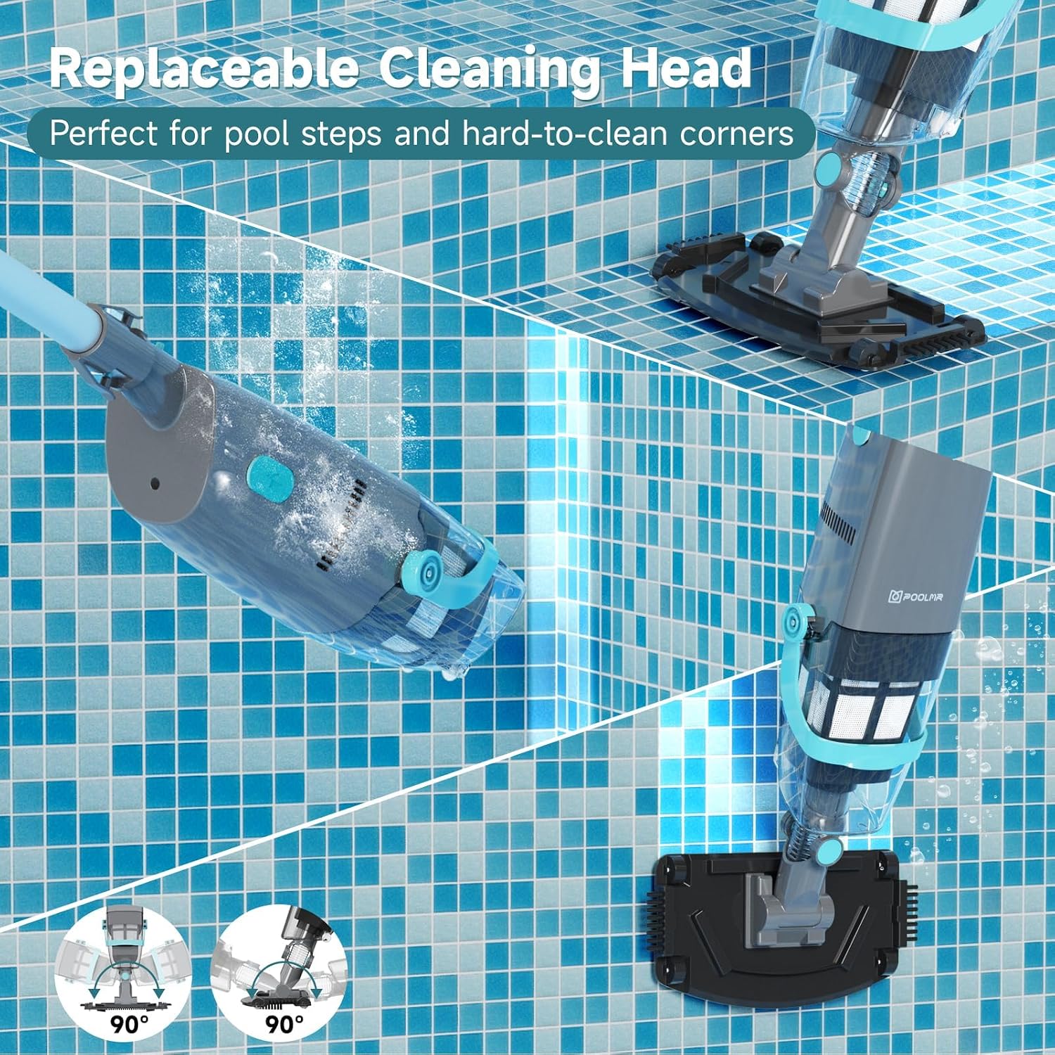 PoolMr Cordless Handheld Pool Vacuum, Rechargeable Pool Cleaner with 18.5 Gal/Min Suction, 60 Min Runtime, Dual-Phase Cleaning System, for Above Ground Pools, Spas, Hot Tubs,Black(New Version)