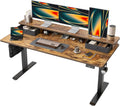 TIQLAB Standing Desk with Two Drawers, Stand Up Standing Desk Adjustable Height, Electric Sit Stand Table with Storage Shelf and Splice Board, 63 * 24 inch, Rustic Brown