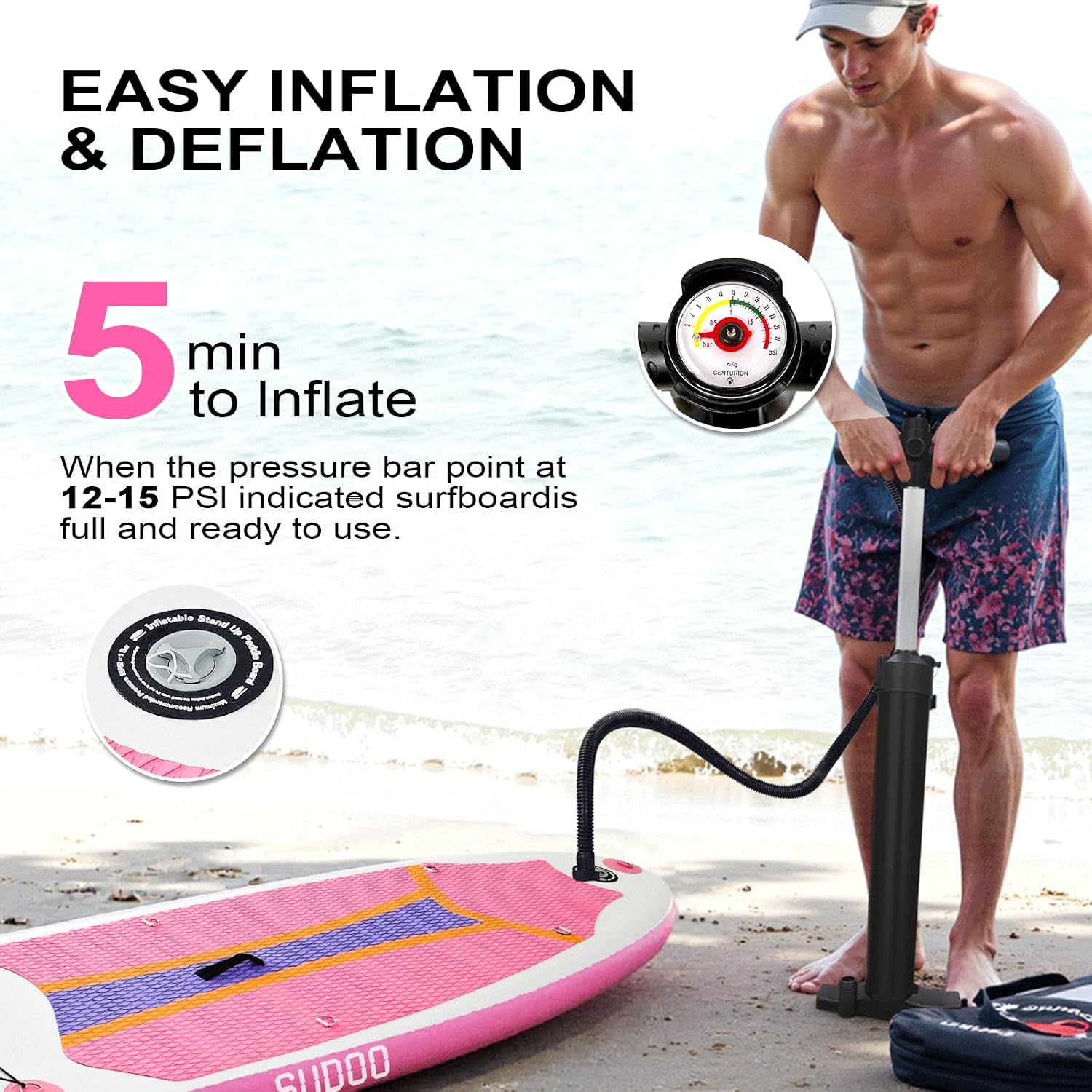 SUDOO Inflatable Stand Up Paddle Board 10'/ 10'6' SUP with 450LB Weight Capacity Adjustable Paddle Wide Stable Non Slip EVA Deck Complete Accessories for Adults Beginners Youth Outdoor Water Sports
