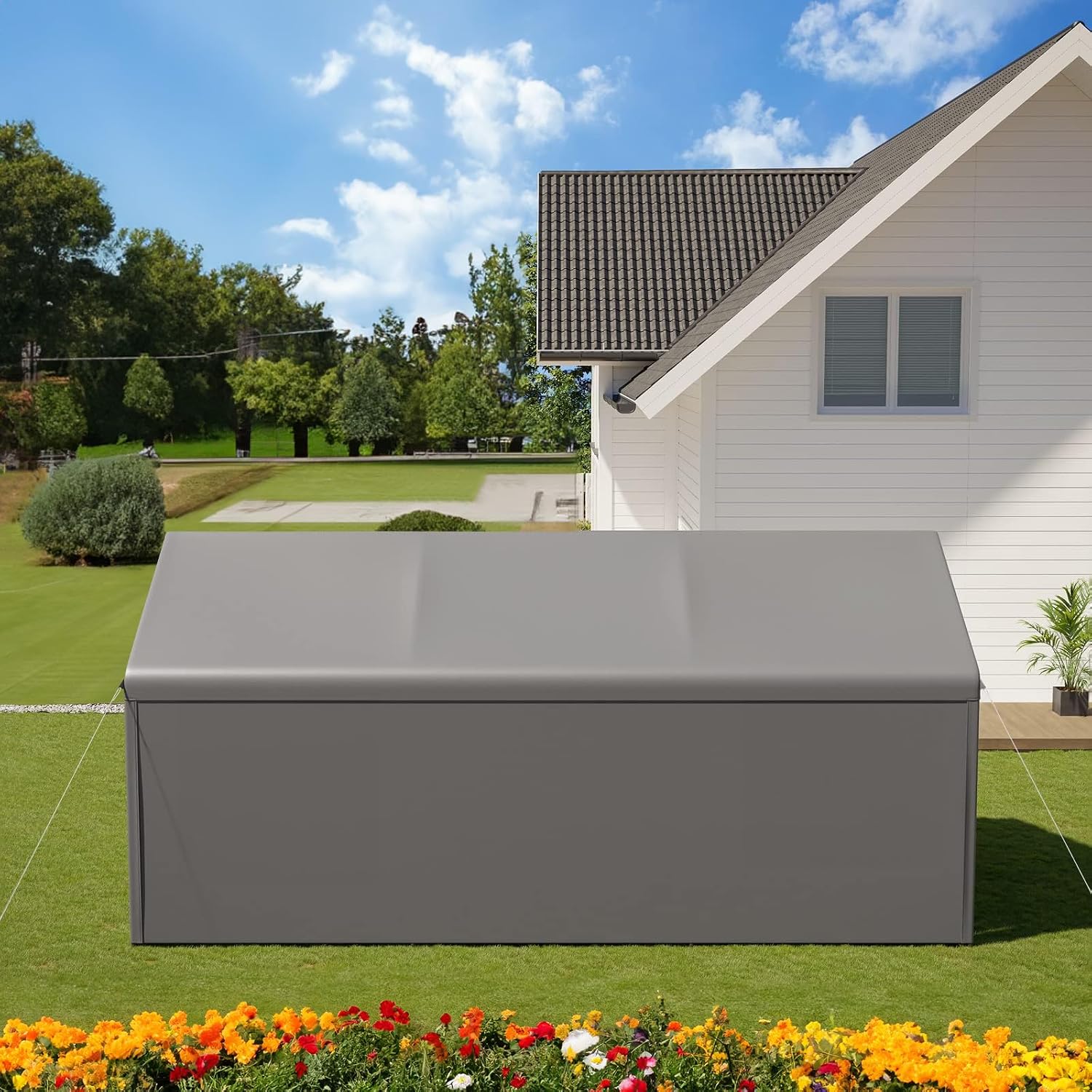 10x20 FT Heavy Duty Carport Car Tent Car Canopy Storage Shed, Portable Garage with Removable Sidewalls & Doors All-Season Tarp for Car,Truck,SUV,Party Grey