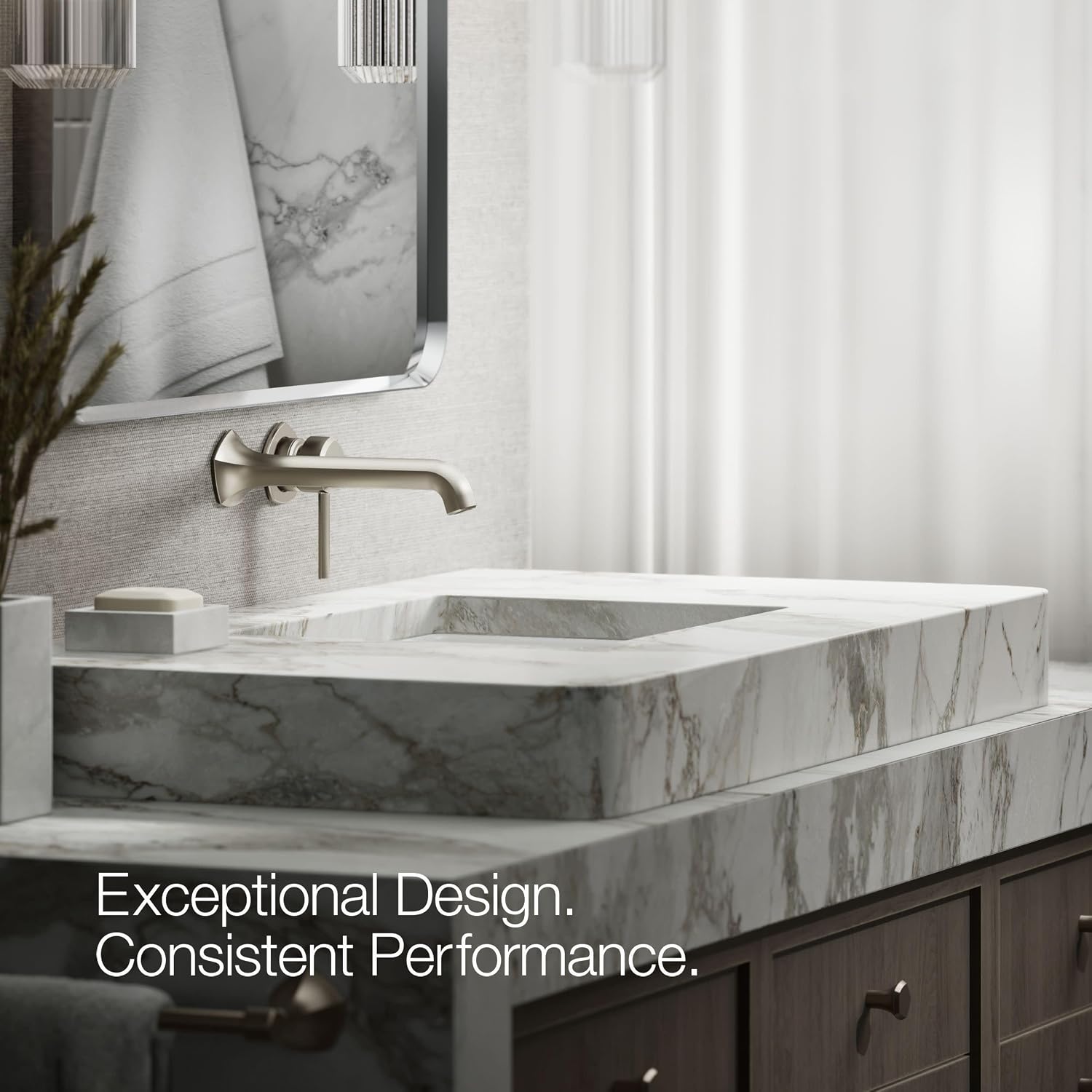 KOHLER T27011-ND-BN Occasion Bathroom Sink Faucet Spout, Stationary Wall-Mount Bathroom Sink Spout, 1.2 gpm, Vibrant Brushed Nickel
