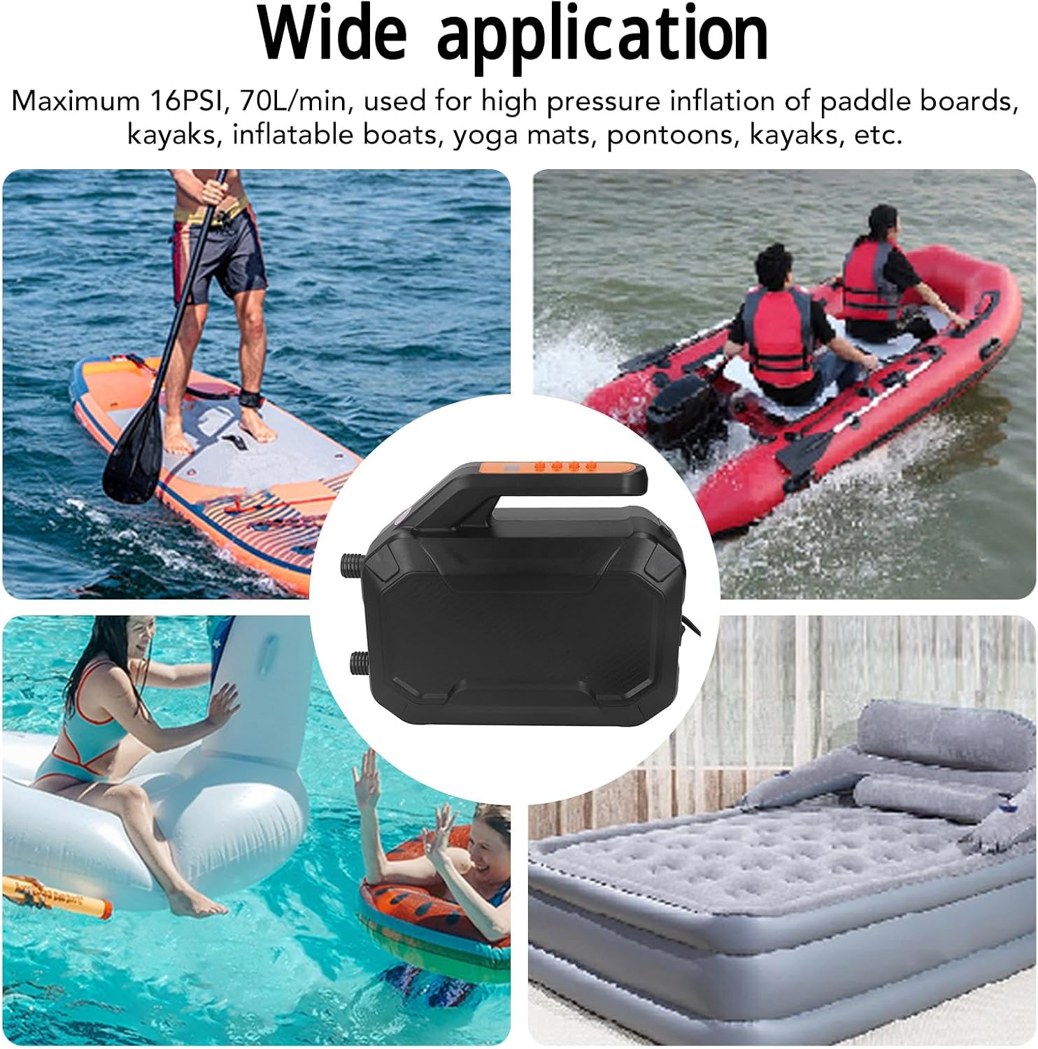 Horoper Paddle Board Pump Electric Portable, 12V DC Rechargeable Paddle Board Pump 16PSI Electric Pump Portable Inflatable Pump with Cigarette Lighter Connector