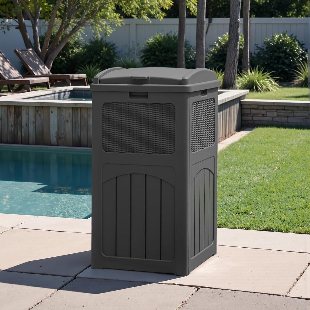 Greesum 2 Pack 33 Package Delivery Box for Outside, Patio Waterproof Resin Garbage Bin with Lid for Hideaway, Deck, Patio, Gray