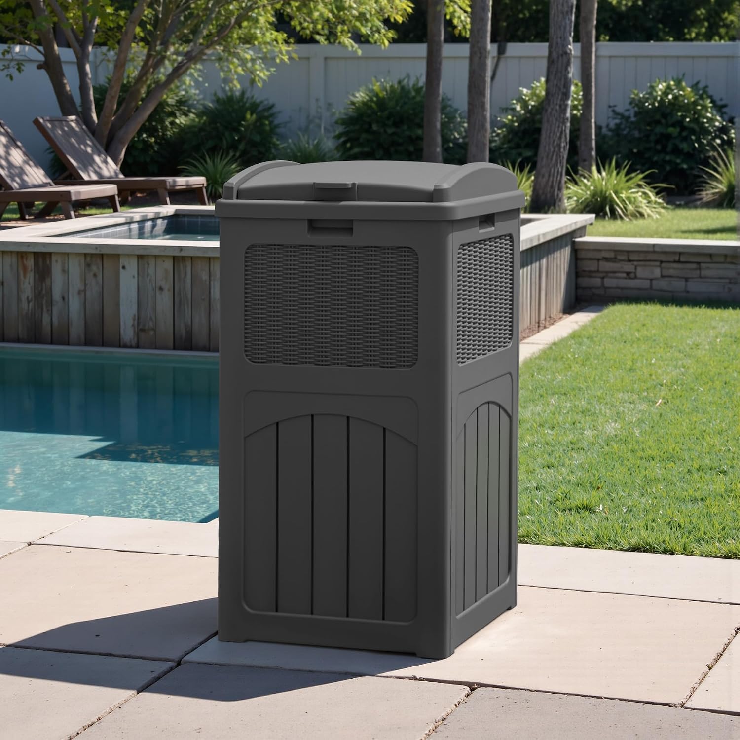 Greesum 2 Pack 33 Package Delivery Box for Outside, Patio Waterproof Resin Garbage Bin with Lid for Hideaway, Deck, Patio, Gray