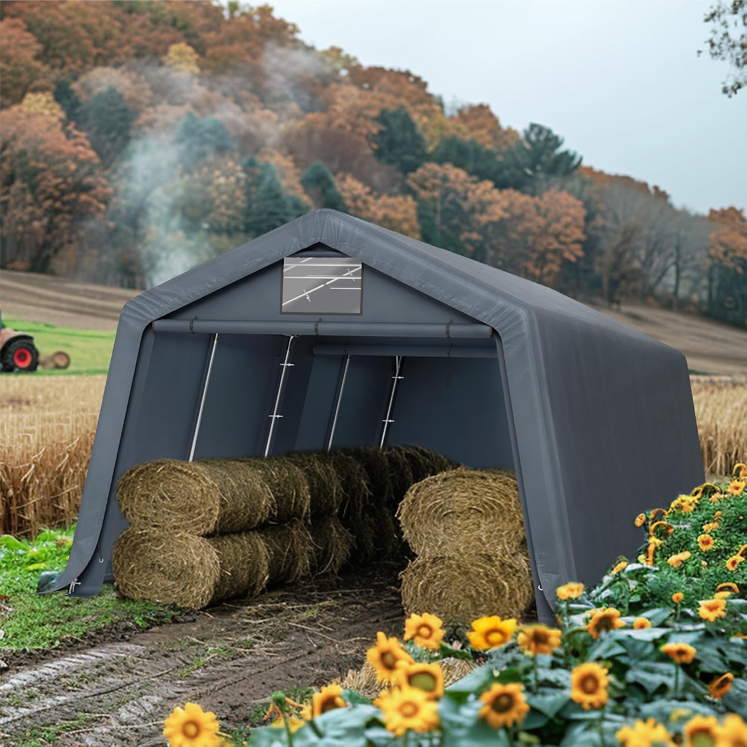MFSTUDIO 13x22 Heavy Duty Carport, Outdoor Shades Portable Storage Shelter Garage with Rolled up Zipper Doors, Extra Large Car Canopy Tent with Roll-up Sidewalls for Boat Truck Party