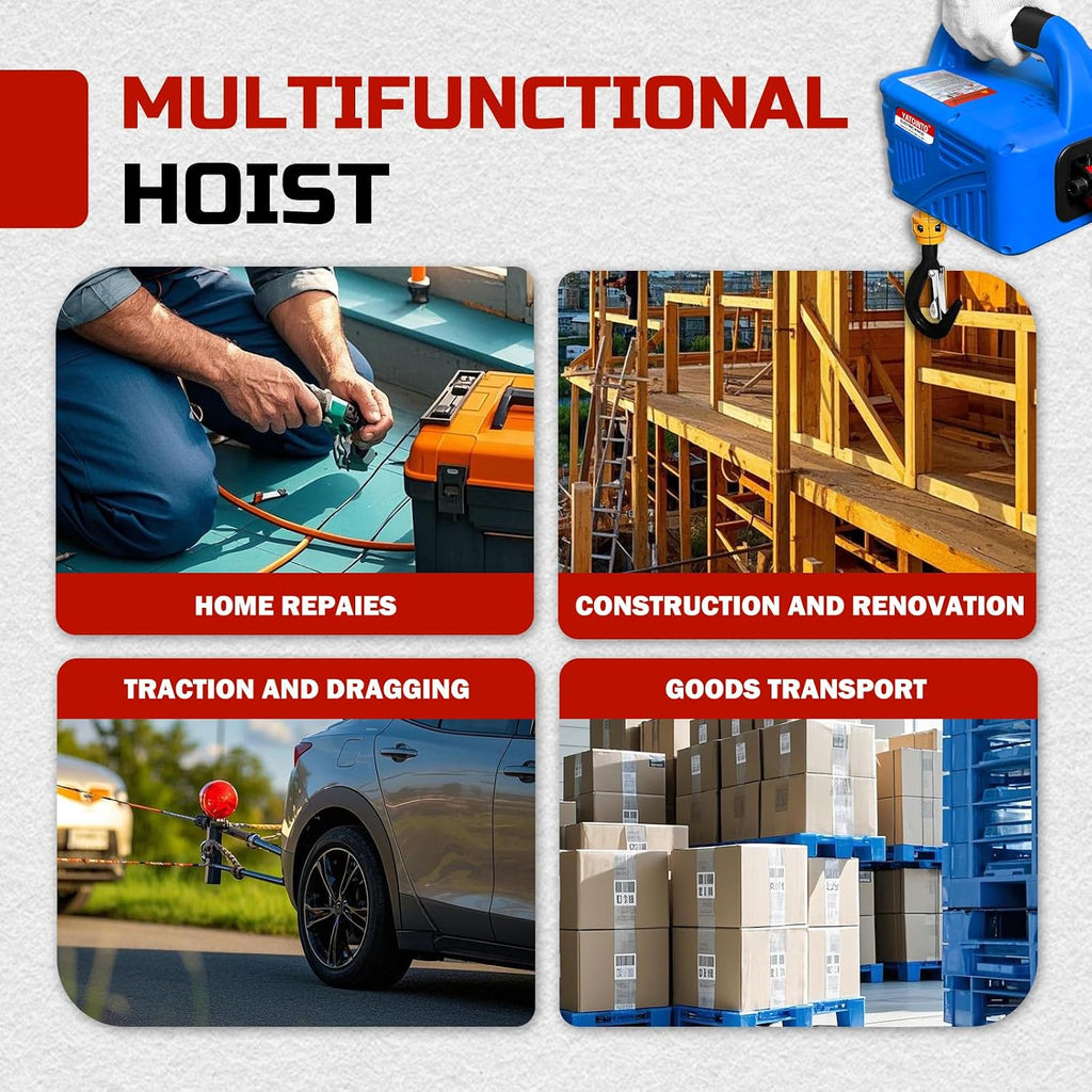 3 in 1 Electric Hoist Winch,1500 Lbs Portable Electric Power Winch,Electric Hoist 110 Volt,Wired and Wireless Remote Control,25ft Lifting Height for Garage,Factories,Warehouses