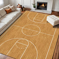 8x10 Area Rugs for Bedroom Boho Washable Rug for Living Room Basketball Court Wooden Flooring White Lines Carpet for Dining Room Soft Rubber Backed Non-Slip Carpets for Bedroom Office