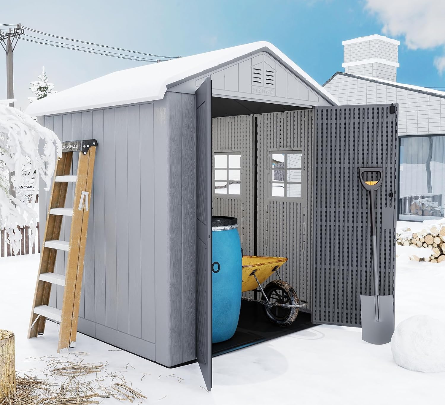 ZZM Outdoor Storage Shed 6x6 Ft, All-Weather Resistant Resin Garden Sheds & Outdoor Storage Clearance with Floor and Windows, Double-Layer Plastic Tool Shed for Backyard, Patio & Lawn (Gray)
